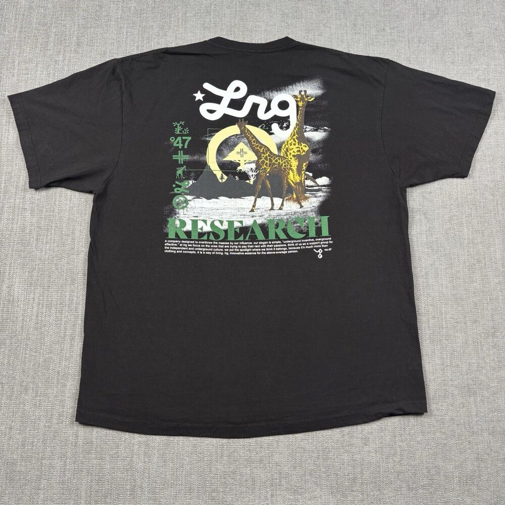 LRG Lifted Research Group Giraffe RESEARCH Graphic T-Shirt Black Mens 2XL Grunge